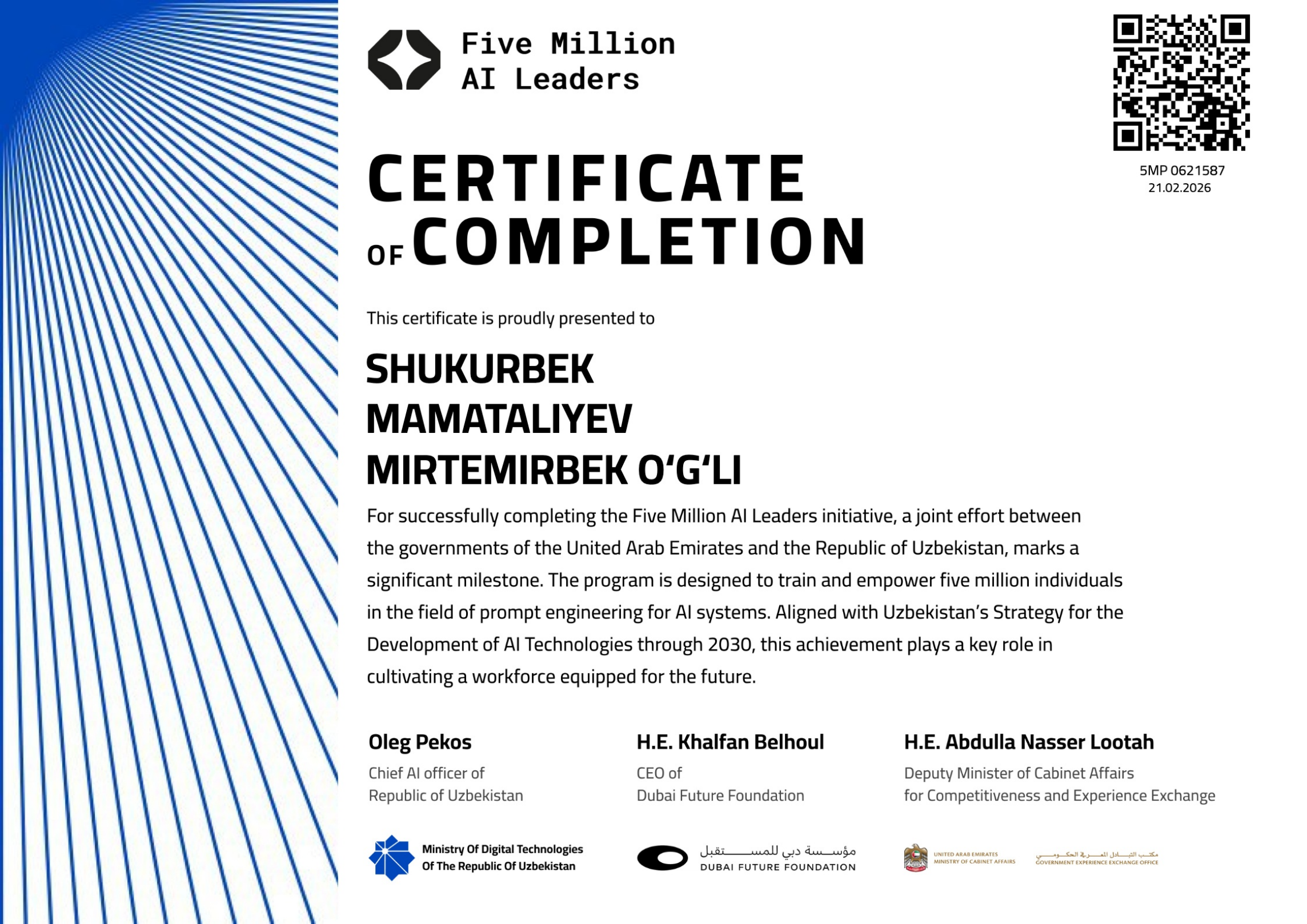 Five Million AI Leaders certificate