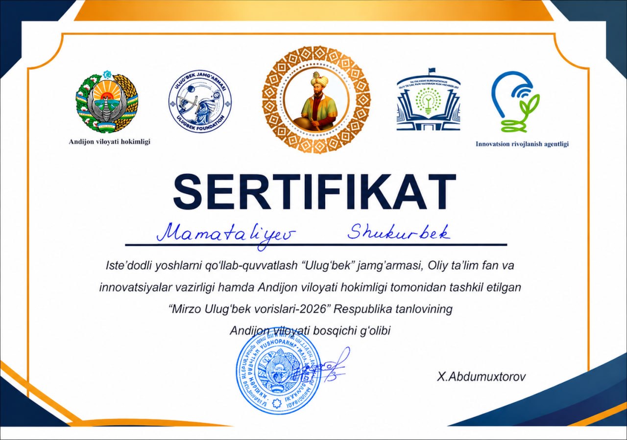 Mirzo Ulug‘bek vorislari — 2026 certificate
