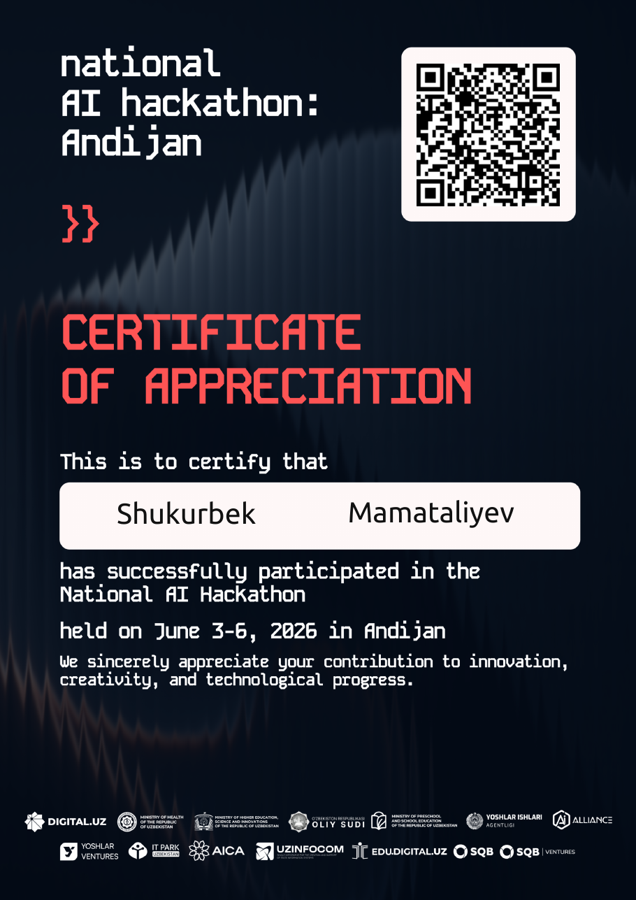National AI Hackathon — Andijan certificate